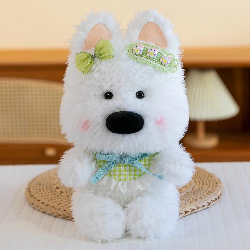 30cm Super Cute Lace West Highland Terrier Plush Toys Soft Fluffy Cartoon Puppy Wearing Bibs Bow Pretty Decor Sweet Gift To Girl
