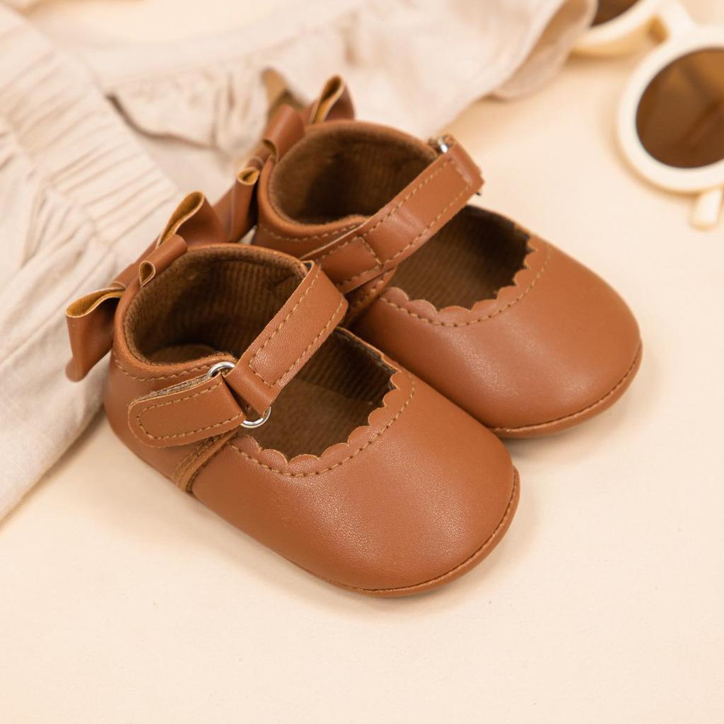 New Baby Girl Leather Bowknot Princess Shoes with Non-Slip Rubber Sole