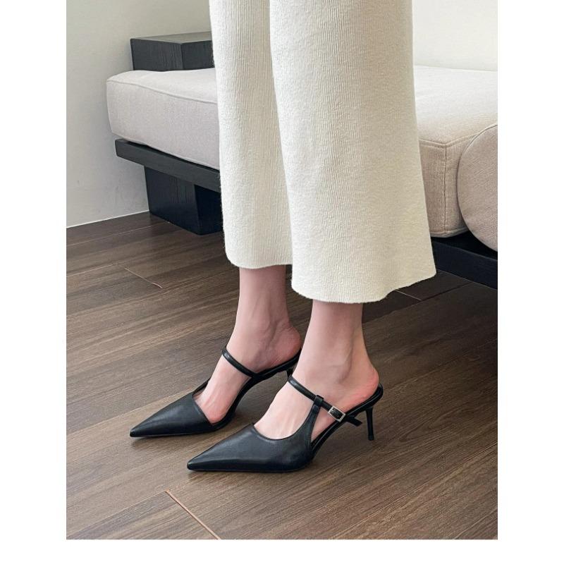 New Chic Pointed Toe Stiletto Pump Sandals Woman  Slip-on Mule Slides Ladies Elegant Buckle Strap High Heel Evening Party Shoes