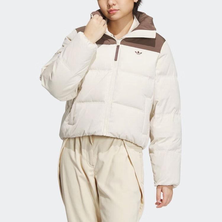 Adidas Originals 600 Puffy Three-Stripes Color-Block Stand Collar Down Jacket Women Outerwear Magic-White IU4813