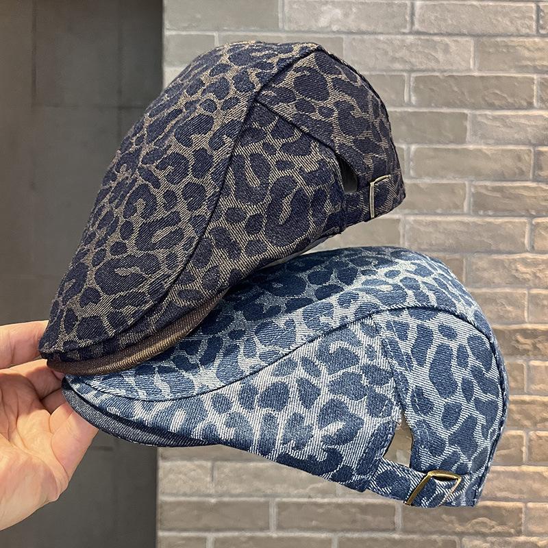 American Retro New Leopard Print Forward Hat Female Spring and Summer Niche Anti-wear Beret Show Face Small Painter Hat