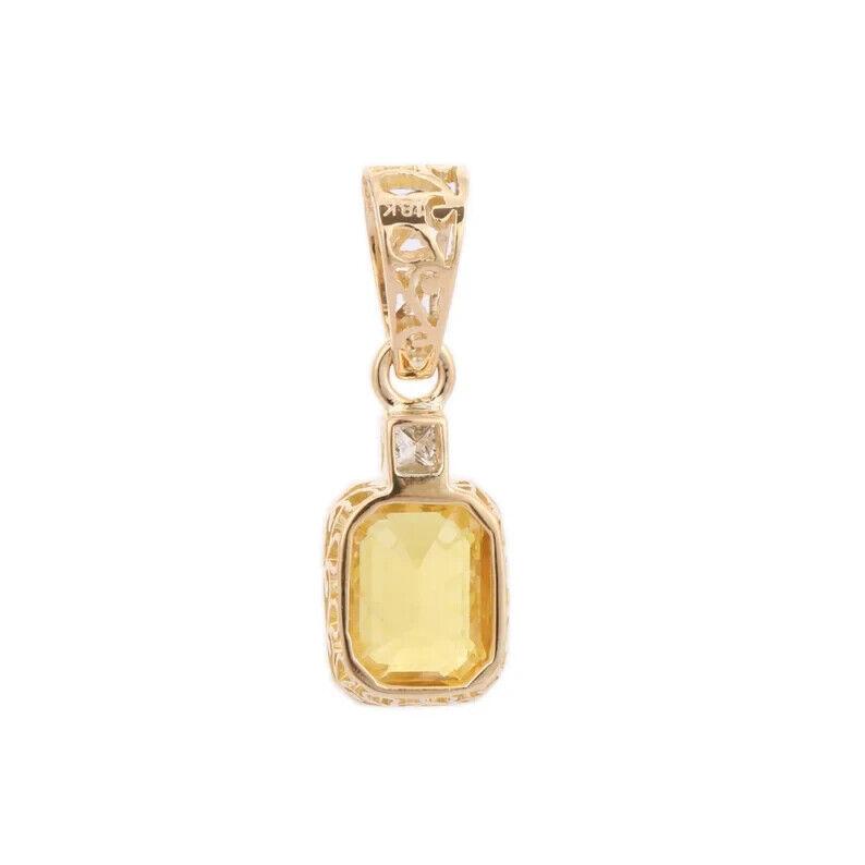 Pendentif en saphir jaune octogonal naturel avec moissanite - Pendentif en or jaune 14 carats pour épouse, mère, fiancée, sœur