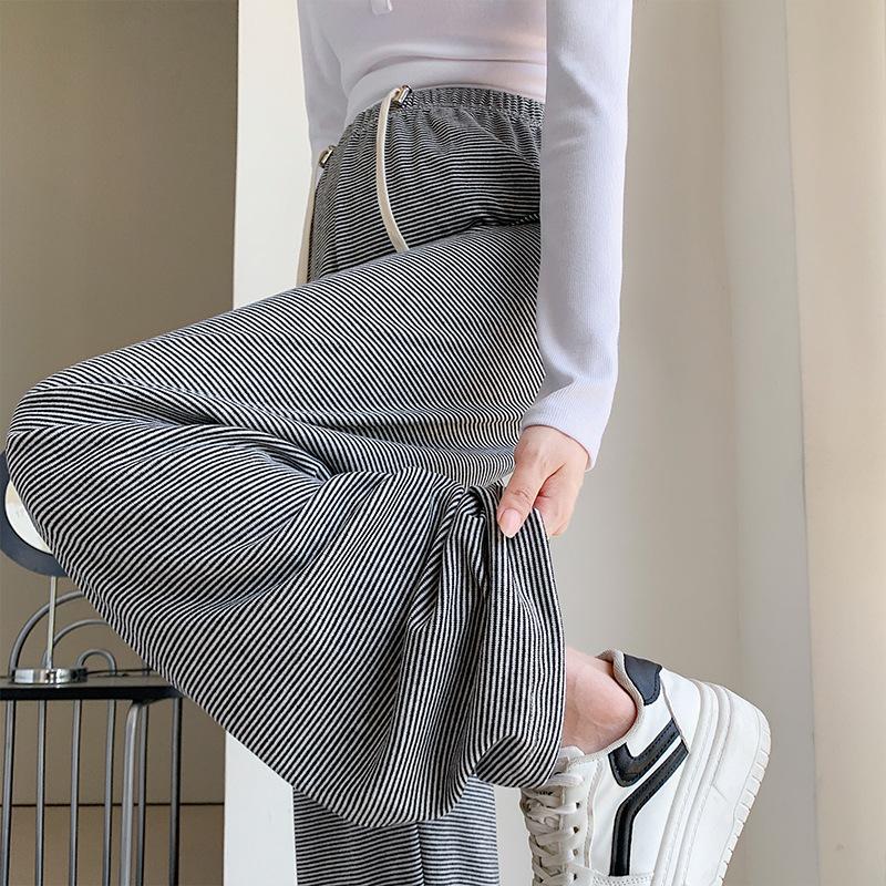 2026 Soft Striped Maternity Knit Wide-Leg Pants - Casual, Loose-Fit for Spring & Autumn 4XL