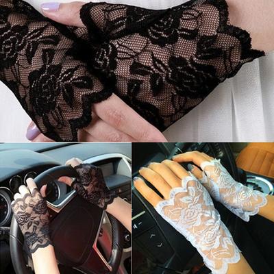 Sexy Lady Girl Lace Mesh Rose Flower Wedding Party Costume Rękawiczki bez palców