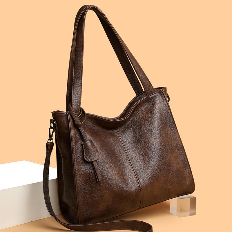 תיק טוטה מ-PU לנשים, תיק כתף בקיבולת גדולה, תיק צד, תיק יומיומי לאם