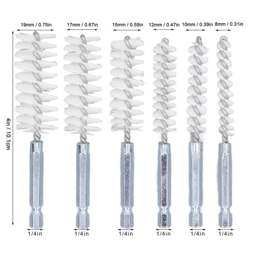 Hole Brush Cleaning Brush Set with 1/4-inch Hex Shank for Electric Impact Drills, 6-Piece Set (White Nylon)