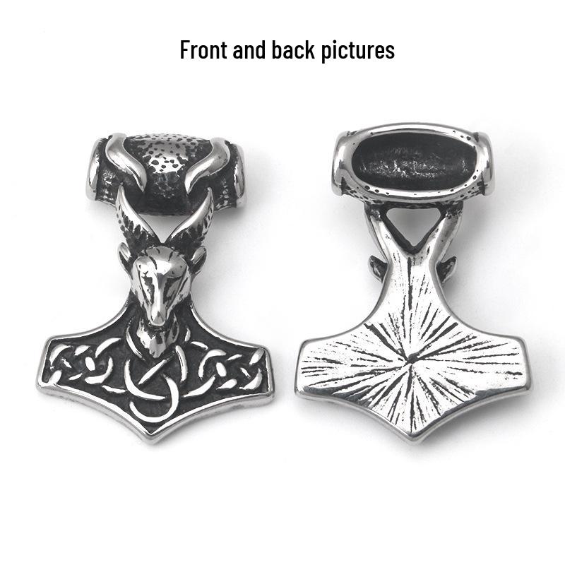 Retro Thors Hammer Widderkopf Edelstahl Anhänger Halskette