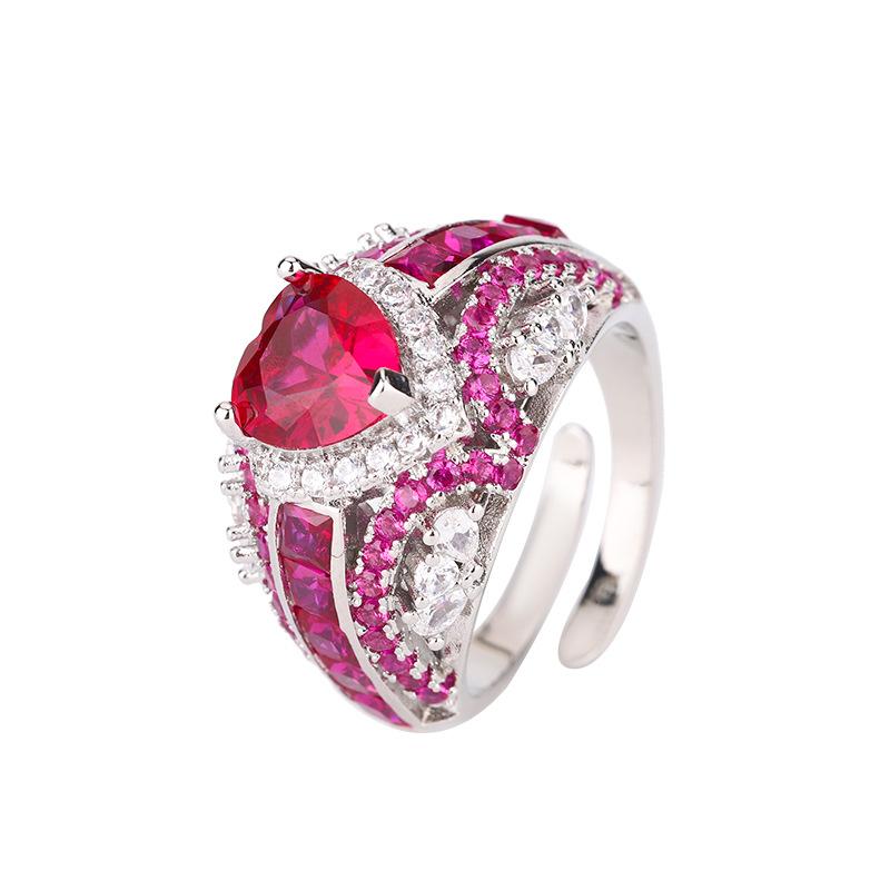 Wind Jewelry, Ring Jewelry, Purple Light, Color-Changing Red Corundum Heart-Shaped Diamond, Senior Commuter Woman