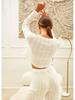 European Fashion Long Sleeve Jacquard Pajama Set with Hollow Design - Sexy Slim Fit Long Pants Home Wear