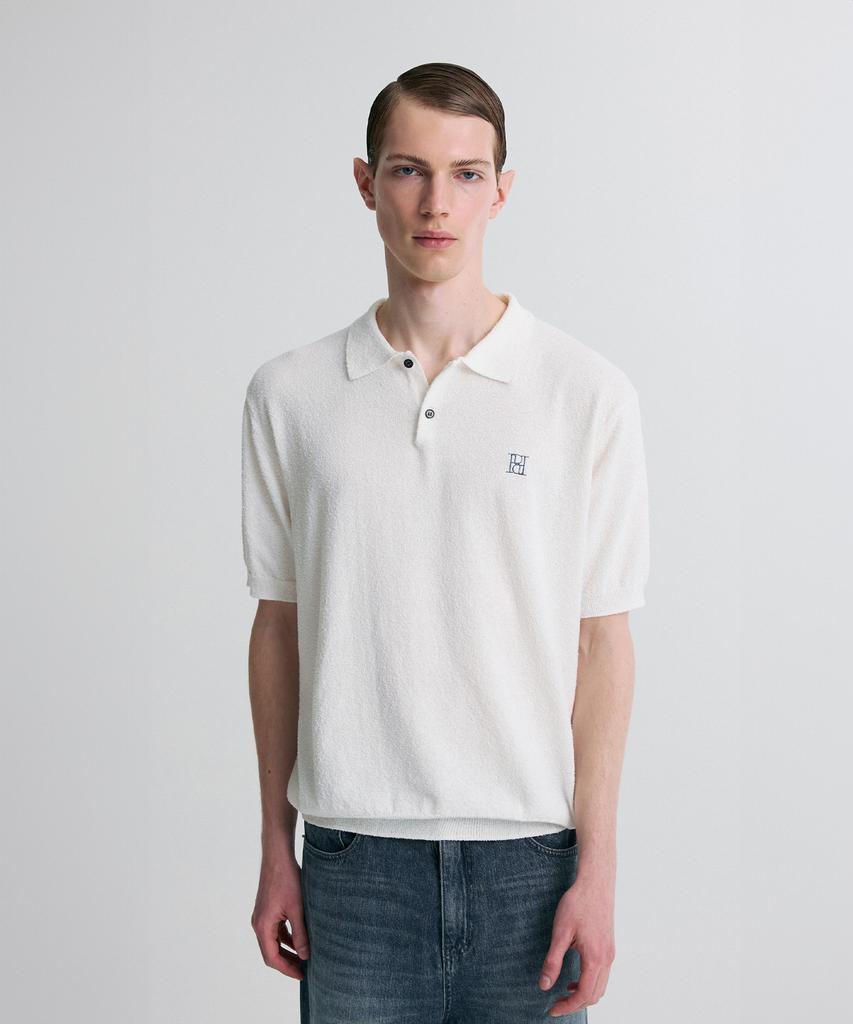 Liimaen Boucle Knit Polo Shirt White