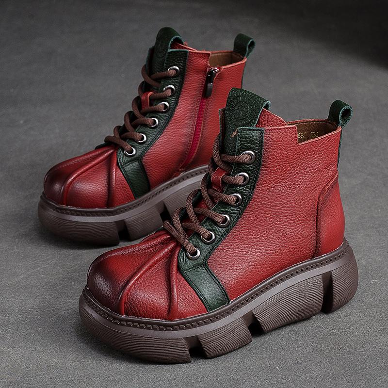 Johnature 2023 Autumn Winter New Retro Short Boots Women Genuine Leather Mixed Colors Thick Soled Versatile Platform Shoes
