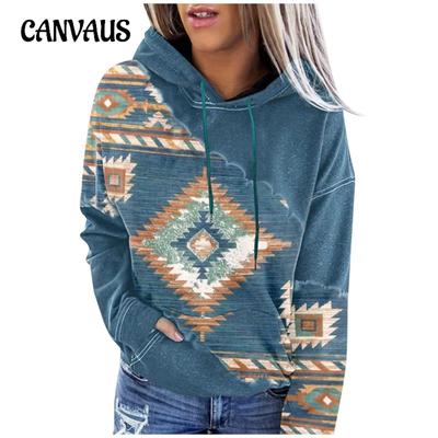 Naiste sügisene etnilise trükiga dressipluus pikkade varrukatega