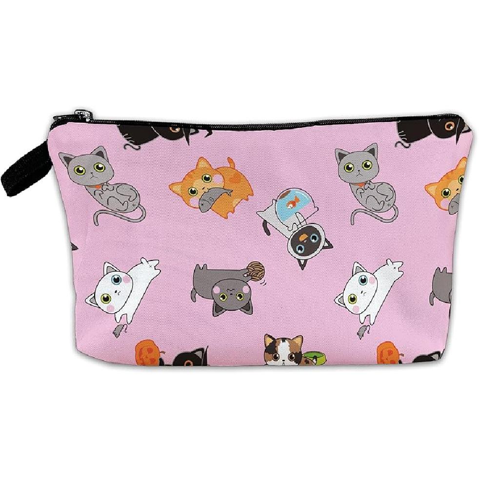 White Flower Floral Makeup Cosmetic Bag Blue Aesthetic Pouch Organizer Small Compact Cute Travel Mini Portable Beauty Toiletry Make Up Brush Storage