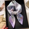 New Purple Luxury Floral Print Silk Square Scarf Women Soft Satin Hairband Hands Bag Ribbons Foulard Neckerchief Headband Hijab