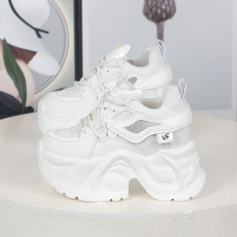 Fashion NEW Women Casual Platform Sneakers 12CM High Heels Winter Sports Leather Shoes Bling Trainers Chunky Boots Zapatillas Mujer