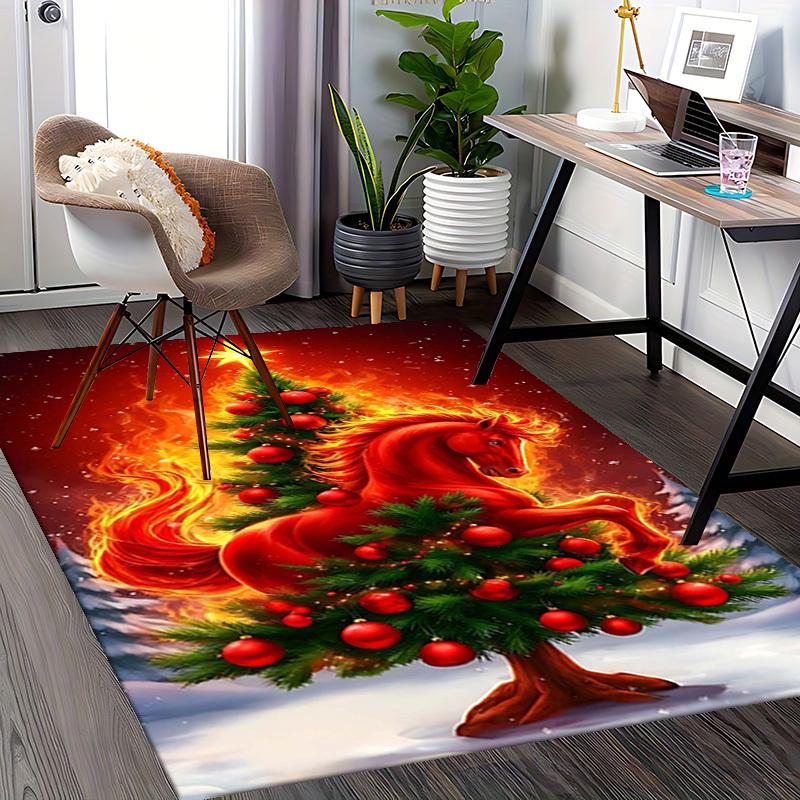 Christmas Horse Chair Mat - Anime Cartoon Design, Non-Slip Carpet for Office, Home Decor, Living Room, Bedroom, Gaming Room & Dormitory.R046
