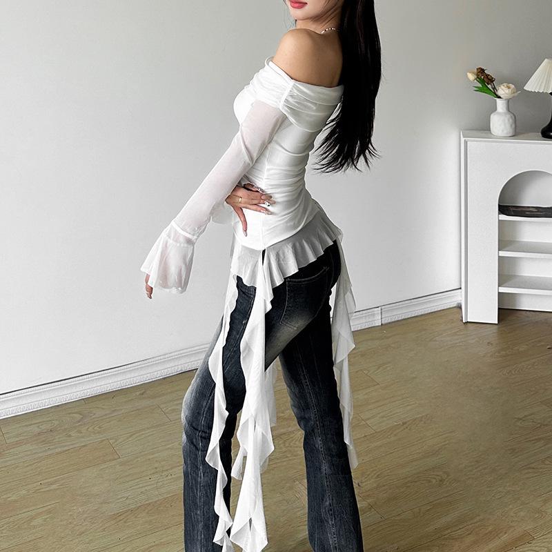 European & American Autumn Women's Solid Color One-Shoulder Slim Fit Backless Top