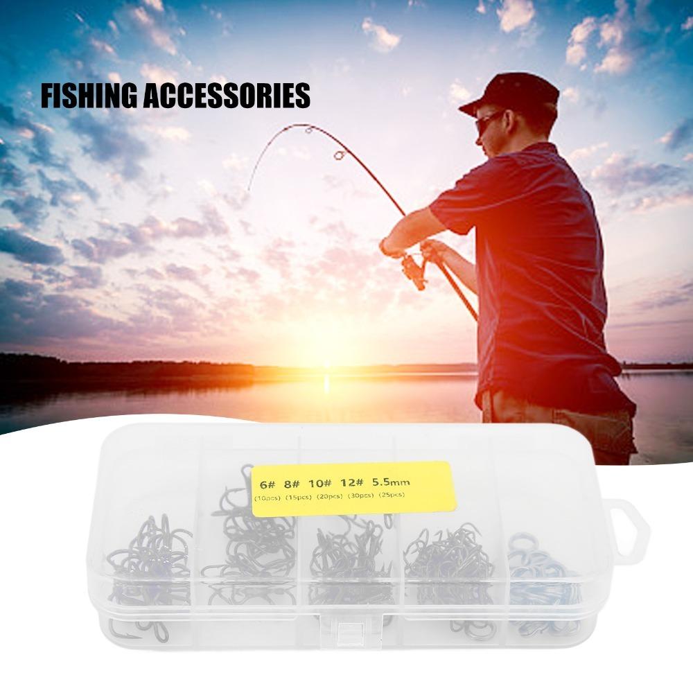 100PCS High Carbon Steel Treble Fishing Hooks Barbed Hook Set Saltwater Fishing