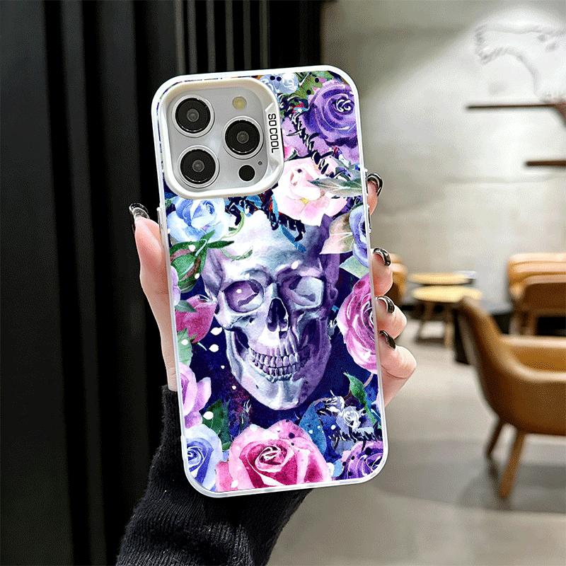 Floral Skull Flower Skeleton Soft Phone Case for iPhone 15 16 17 Pro Max 17Air 16E 14 Plus 13 12 Mini Shockproof Cover Back Shel