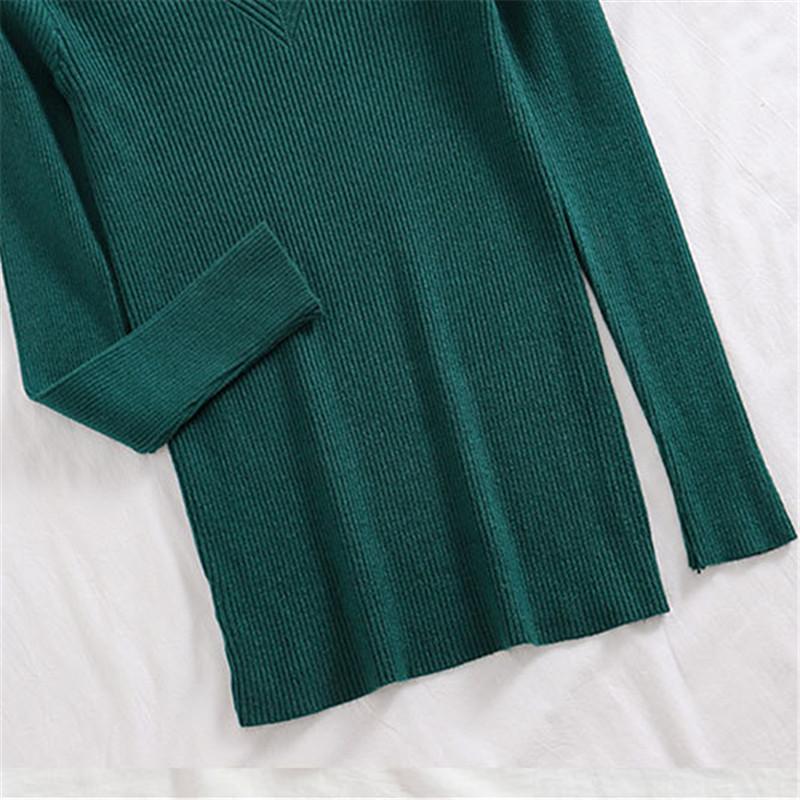 Podzim Zima Laciness Výstřih do V Slim Fit Svetr Ženy Základna Pletený Dlouhý rukáv Svetr All Match