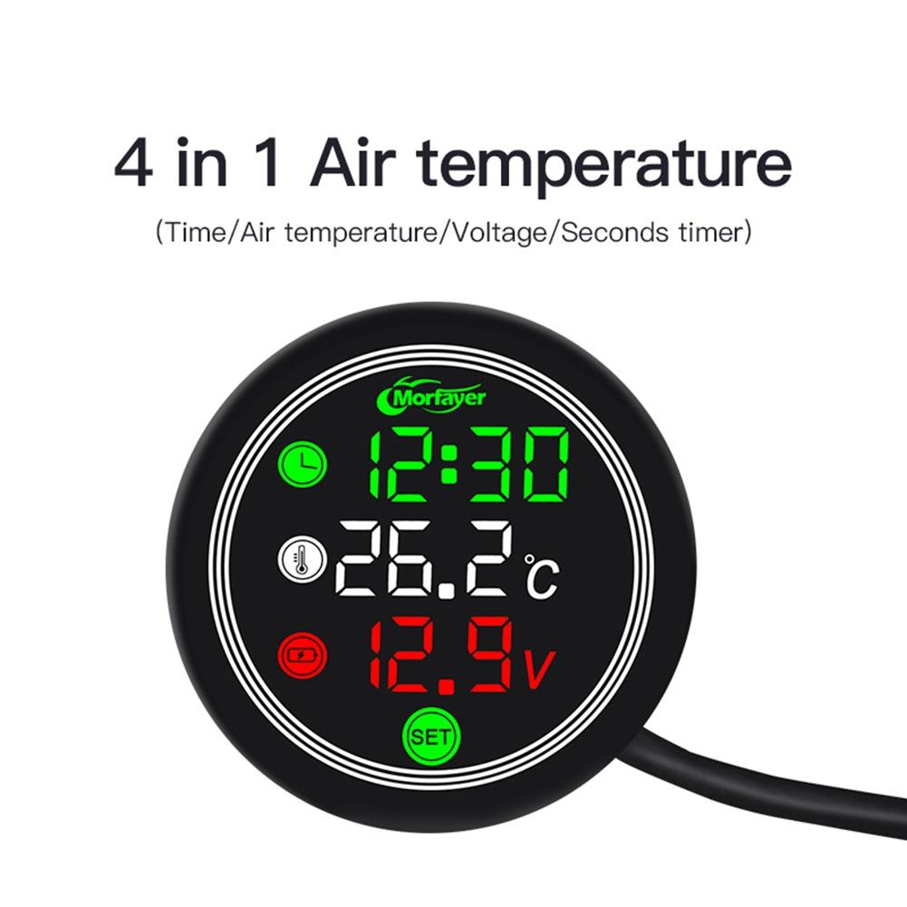 9-24V Motorcycle Thermometer LED Digital Display Electronic 4 In 1 Water Temperature Meter Voltmeter Gauge Low Voltage Alarm