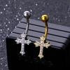 Rhinestone Cross Belly Button Ring Curved Bar Navel Piercing Jewelry Stainless Steel Belly Stud