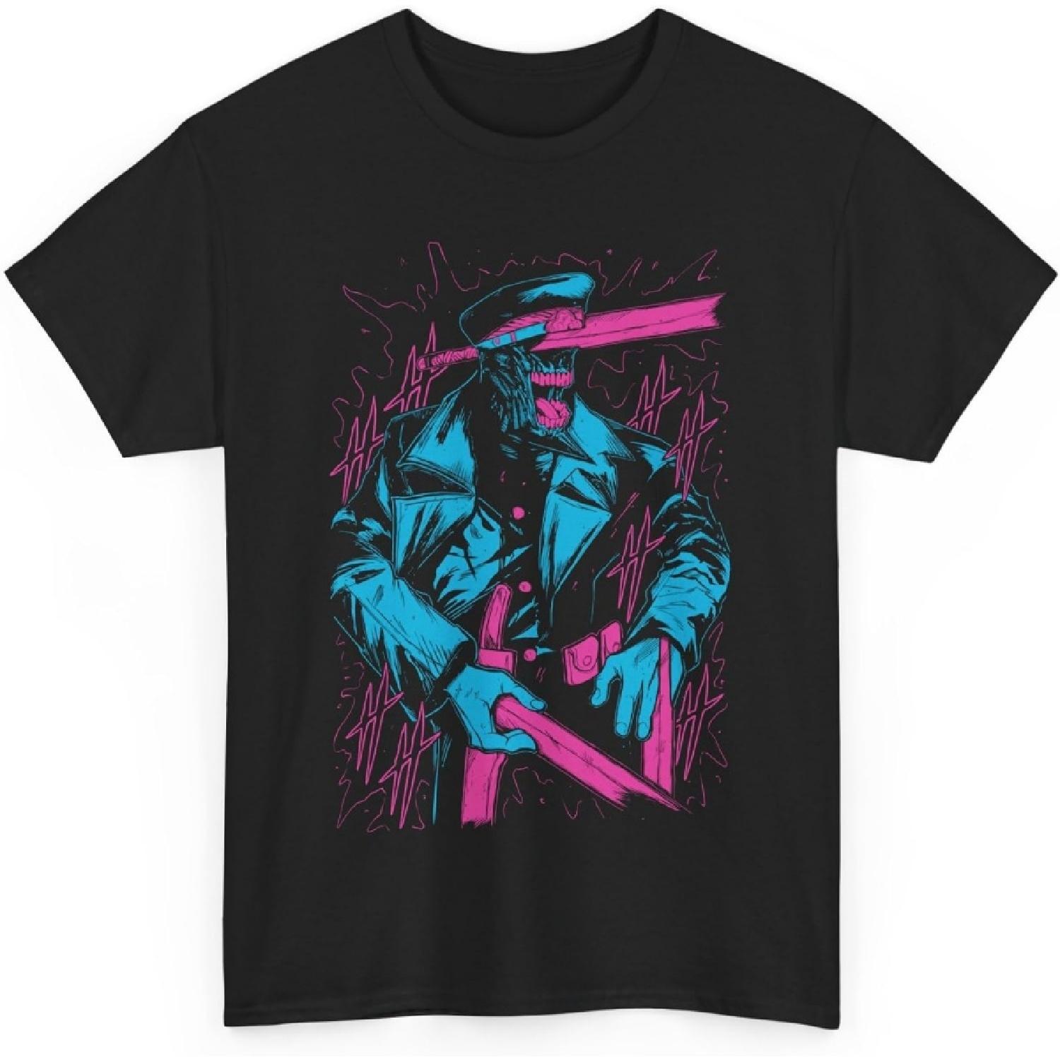 Katana Man Chainsaw Devil Manga Anime T Shirt Denji Merch Casual Short Sleeved Shirt Tee S