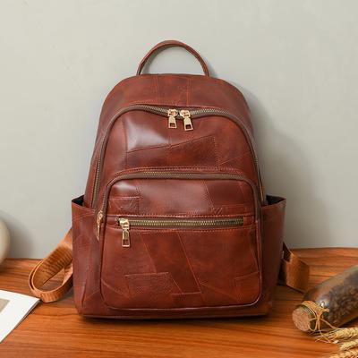 Women's Soft Leather Backpack Large Capacity Travel Bag Zipper Outgoing Lightweight Backpack