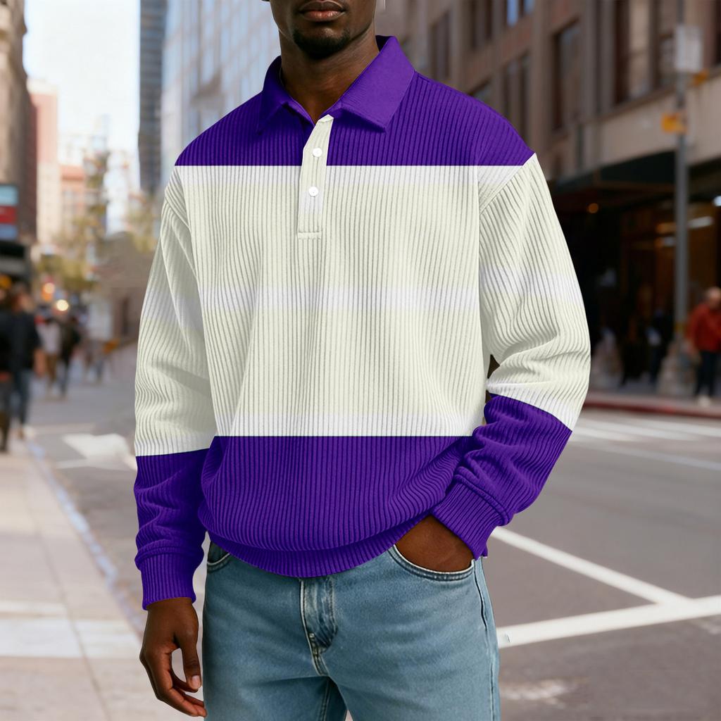 Pánské ležérní volné tričko s límečkem na knoflíčky a dlouhým rukávem