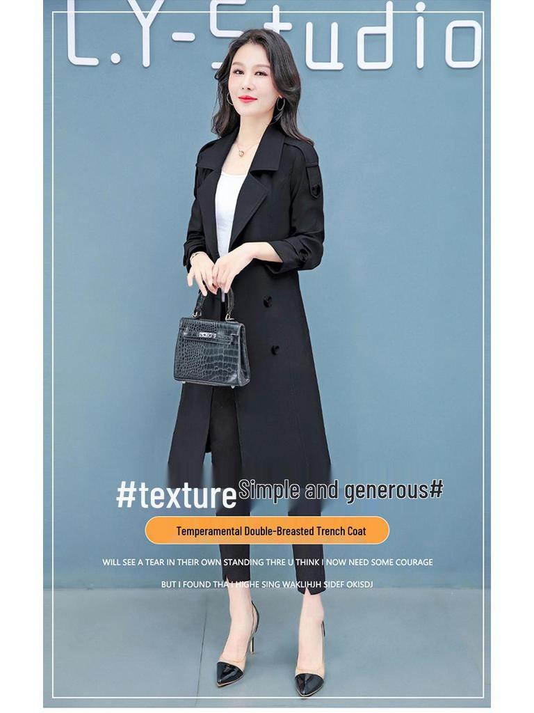 Schicker koreanischer Damen-Midilang-Trenchcoat – Frühjahr/Herbst-Kollektion 2025, großer Kragen, Übergröße, schlankmachende Oberbekleidung