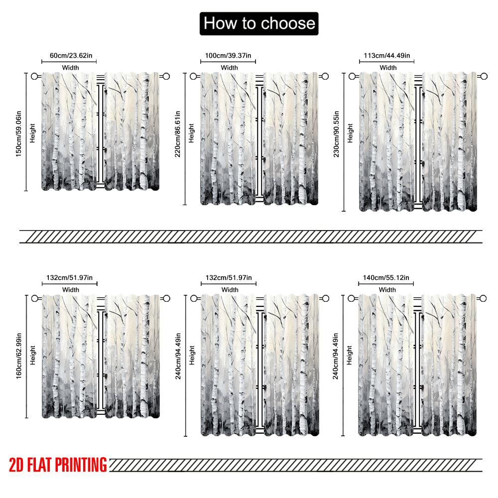 2pcs,2D Plane Printing Curtains&Window Treatment Birch Forest Essence Versatile 100% Polyester (without Rod) Decorations For