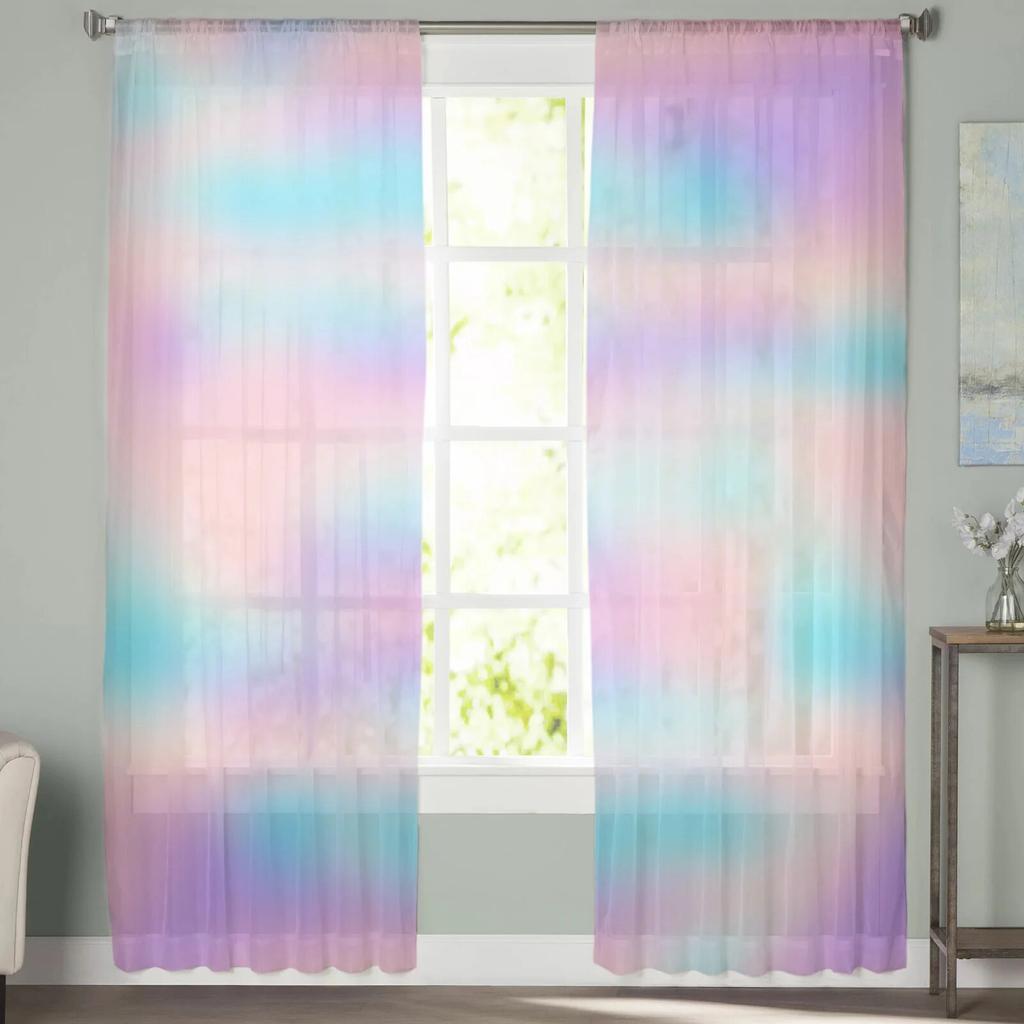 Regenbogen Farbverlauf Gardinen Fenster Tüll Vorhänge für Wohnzimmer Schlafzimmer für Küche Vorhänge Dekoration