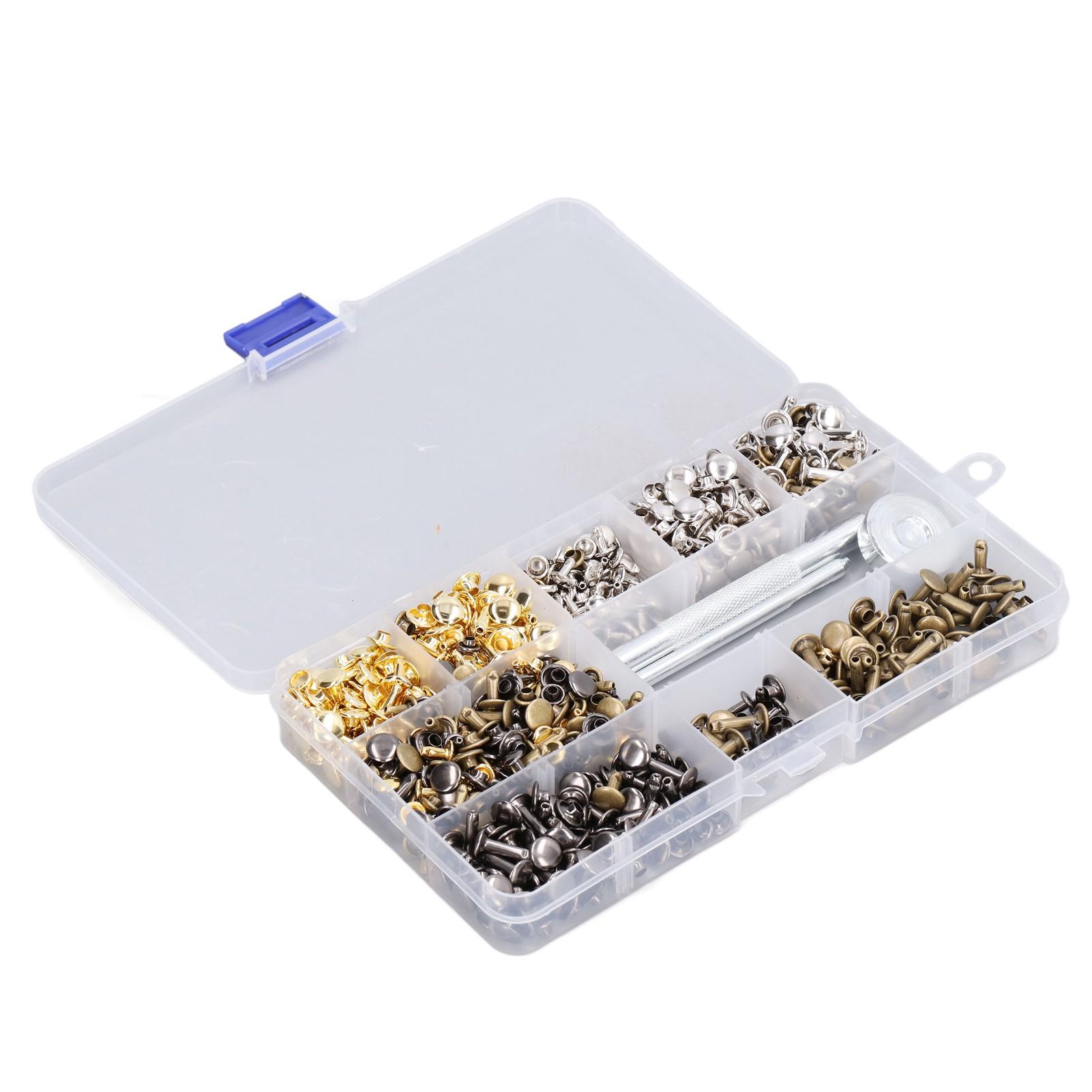 

360 шт. заклепок с двойной крышкой, трубчатые металлические гвоздики для кожаных изделий, 6 мм, 8 мм, пробойники, плоскогубцы, установочный инструмент