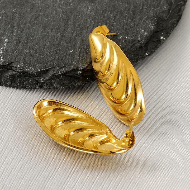 Cercei din oțel inoxidabil rotund, cu design simplu și în relief, de nișă la modă, cu design de coajă, bijuterii