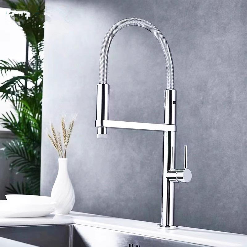 

Золотой кухонный кран, латунный, выдвижной, выдвижной, черный, смеситель для мойки с пружинным изливом, кран для горячей и холодной воды