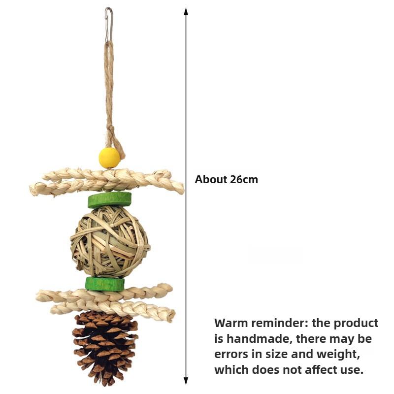 

Bird Beak Grinding Toy Hand Woven Grass Balls Corn Husk Pine Cone Promotes Beak Health Entertainment for Parrot Bird Training белый