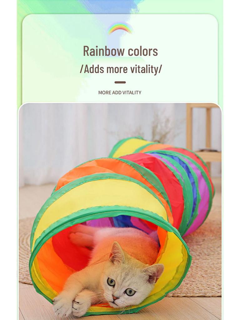 Tęczowy Tunel dla Kota i Wędka z Piórami: Labirynt dla kociaka, Zabawka, Legowisko i Otwór do zabawy