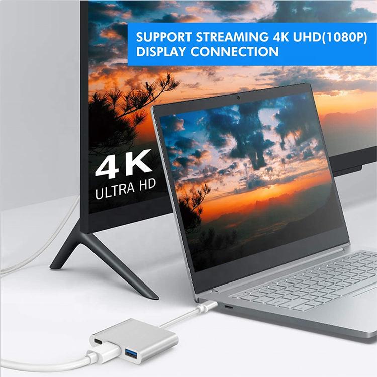 Portable USB Three-in-one Hub Type-c To HDTV Three-in-one Hub USB C To HDTV