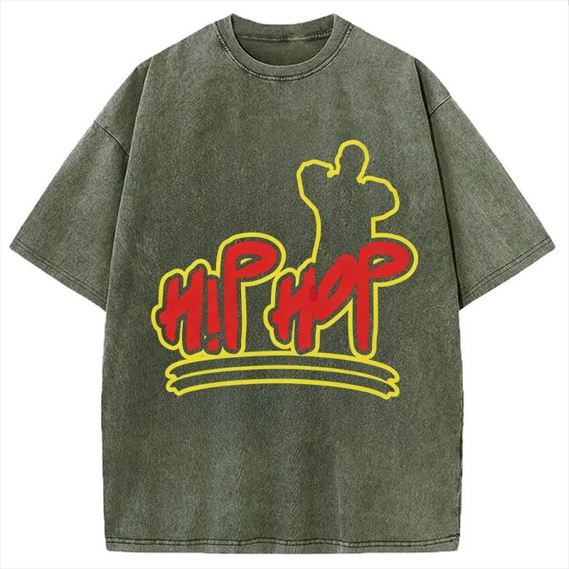 Hip Hop Dancer T-Shirt for Men Retro Washed Oversized Tee Male Short Sleeve O-neck Tunic Streetwear Casual