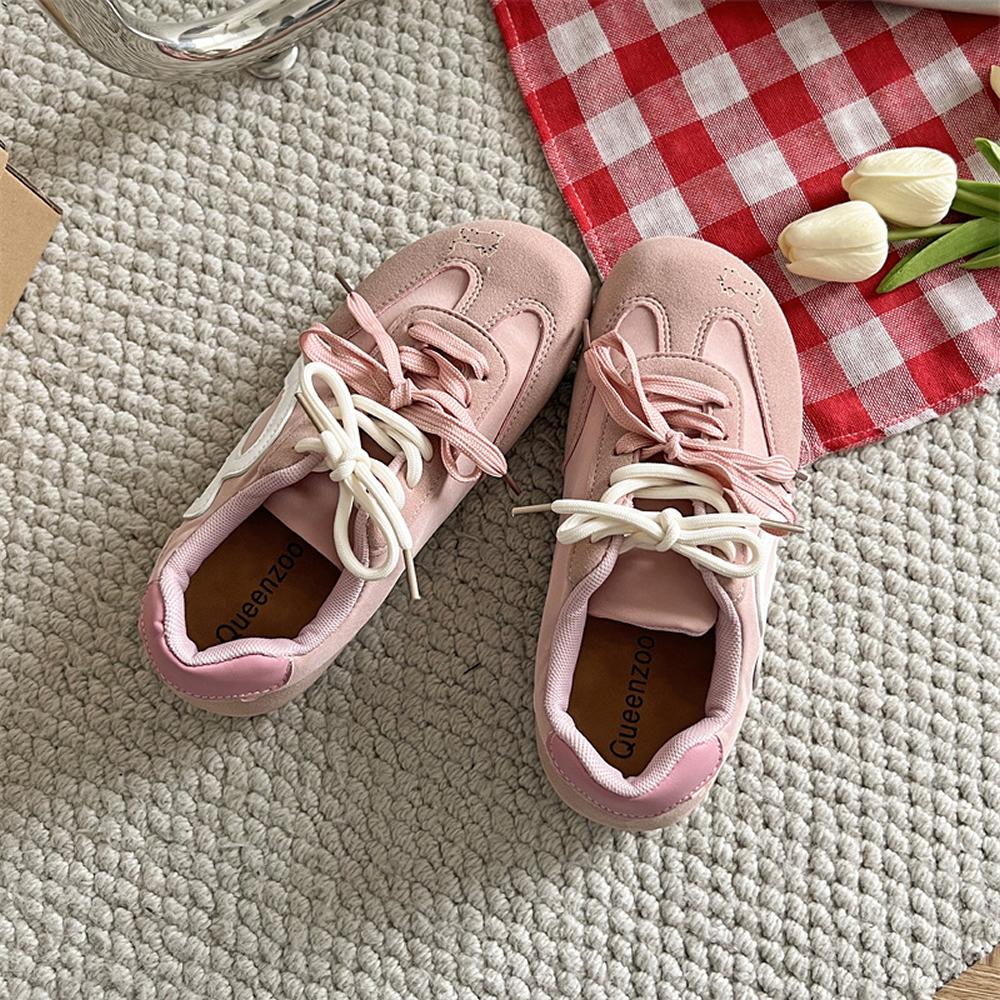 Rote Retro Damen Deqin Schuhe Frühling Sommer Neu Allround Wildlederimitat Freizeit Sportschuhe Schnürschuhe Agan Schuhe Gummisohle