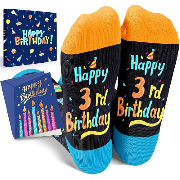 HAPPYPOP Birthday Gift Ideas for Kids - Socks for Girls Boys Age 3-12 with Greeting Card