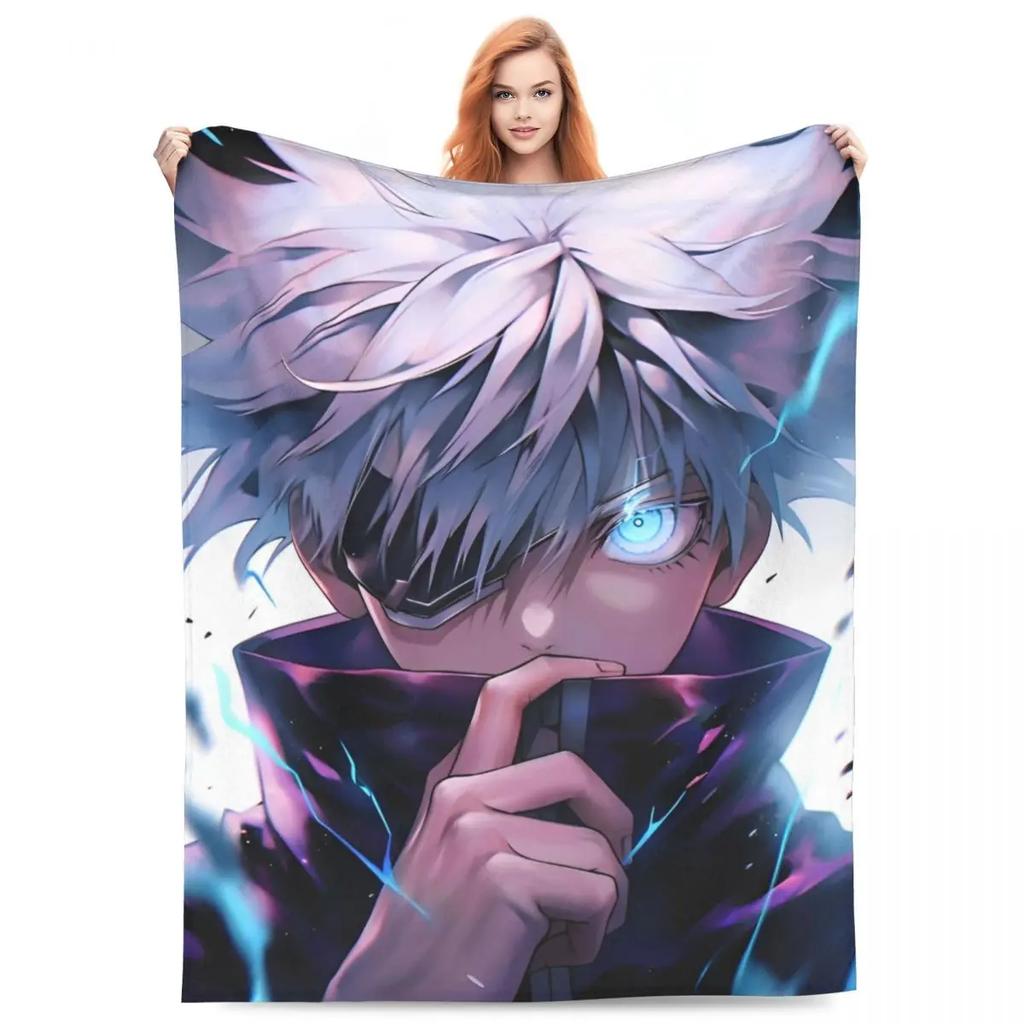 Gojo Satoru Knitted Blanket Anime Jujutsu Kaisen Flannel Throw Blanket Summer Air Conditioning Personalised Soft Warm Bedspreads