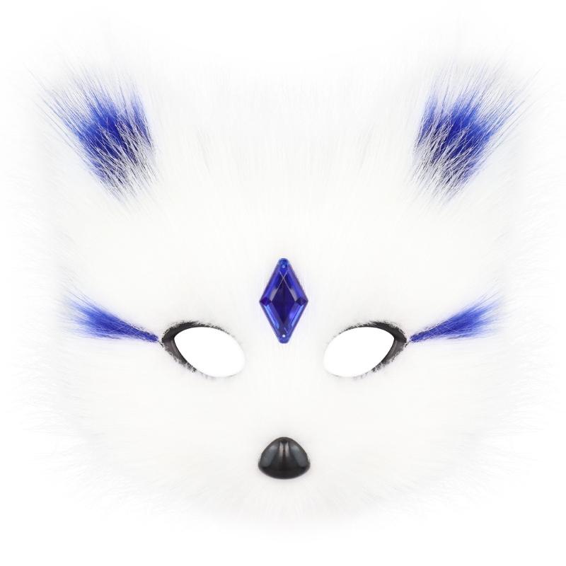 Plush Feline Foxes Half Face Mask With Sparkling Rhinestones Perfect For Costume Balls Lightweight Fabric