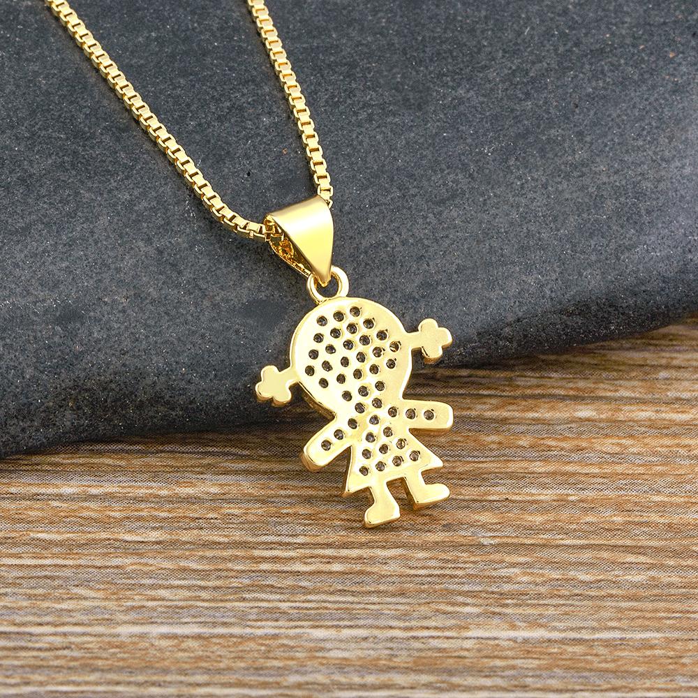 Nidin Trendy Copper Zircon Boys and Girls Pendant for Women Gold Plated Clavicle Chain Necklace Family Mother's Day Gift Jewelry