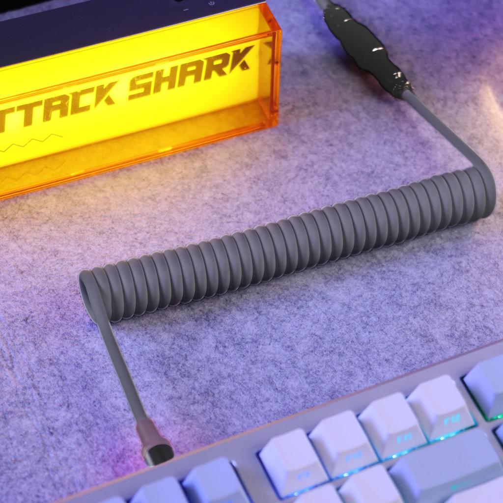 ATTACK SHARK C01ULTRA Keyboard with Detachable Coiled Aviation RGB To Spiral Mechanical Gaming Professional Aviator Detachable Stylish Gray Cable,