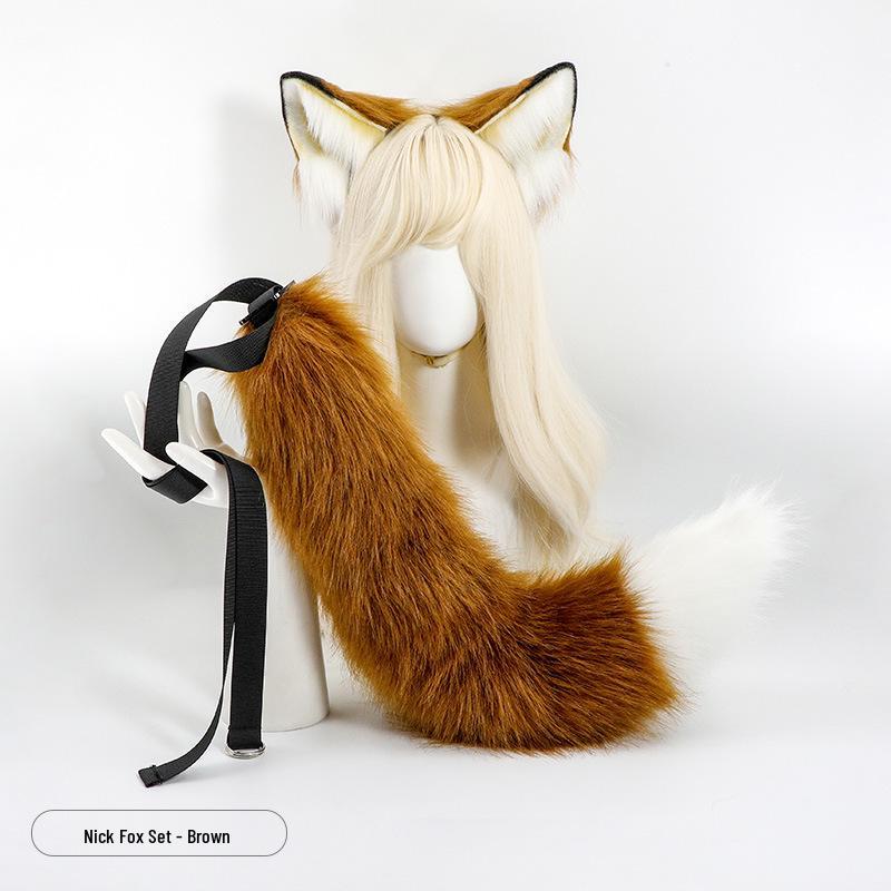 Mehrfarbiges Kunstfuchs-Ohren- und Schwanz-Cosplay-Set