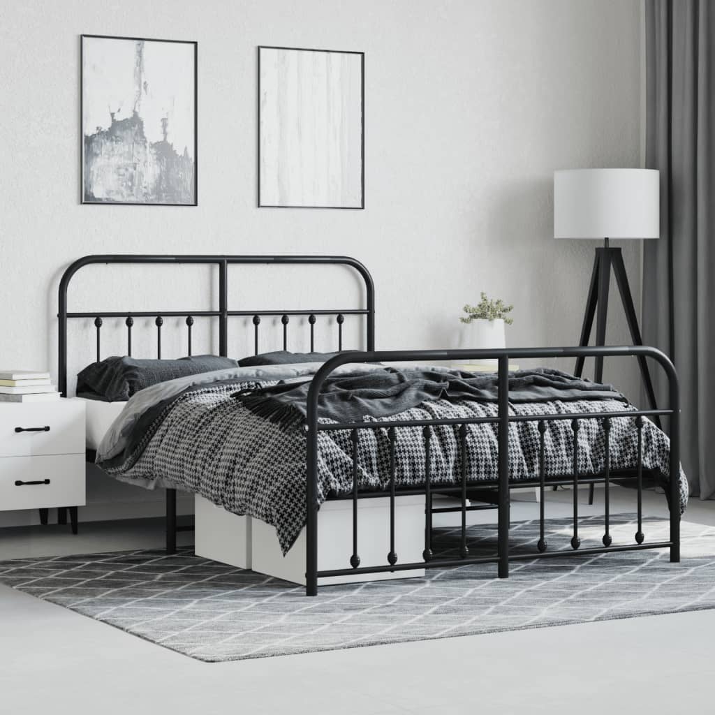 Vidaxl Metal Bed Frame with Headboard and Footboard, Black, 140X200Cm