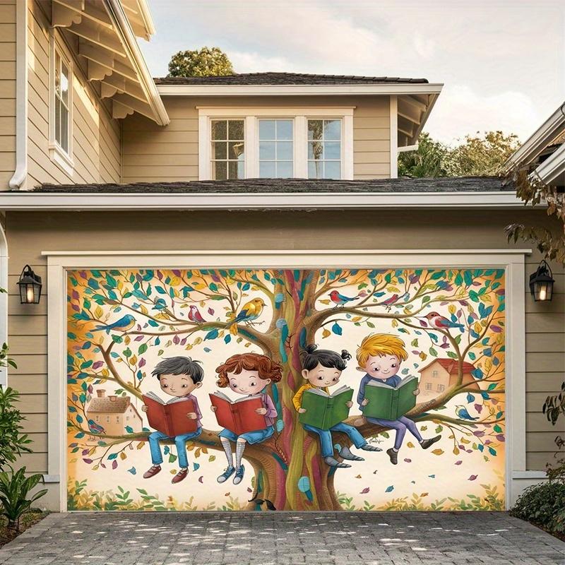 1pc 2D flat modern reading tree background photo prop polyester banner decoration home decoration wall decoration wsj
