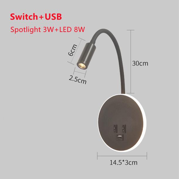 Modern LED Bedside Wall Lamp Bedroom Type-C Lamp Telescopic Hotel Reading Lamp Indoor USB Adjustable Angle Wall Light