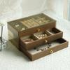 Vintage Walnut Jewelry Organizer Earrings Necklace Dust Jewelry Box Home Desktop Large Capacity 3 Layer Jewelry Box